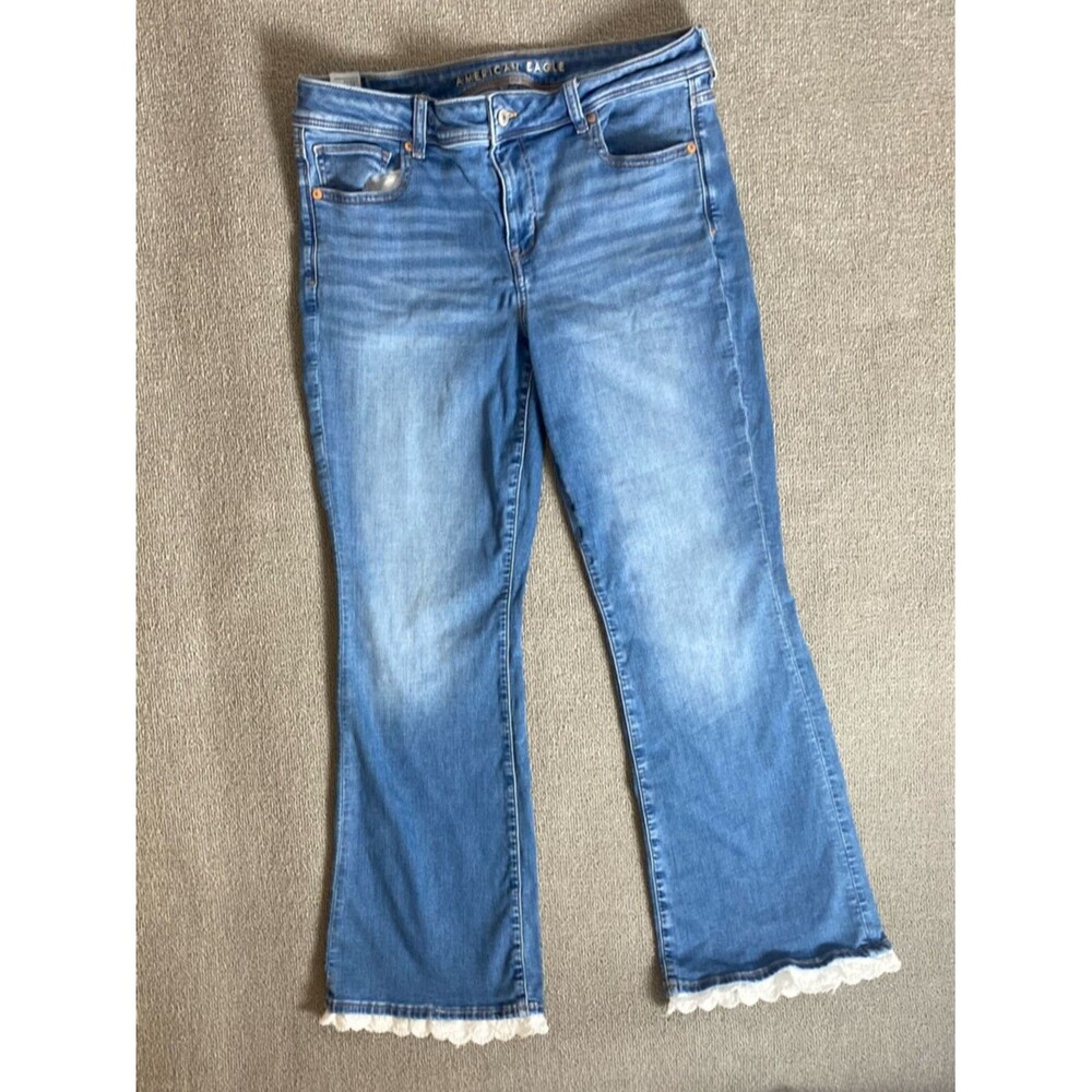 American Eagle Next Level Stretch Kick Boot Boho Chic Festival Denim Jeans Lace